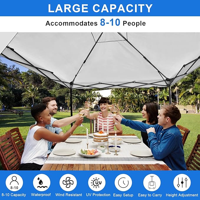 KAMPKEEPER 10x10 Easy Pop Up Canopy Tent with Sidewalls, Instant Outdoor Shade Shelter with Removable 10FT Sun Walls, Quick Setup Waterproof and UV-Resistant for Patio (White, 1 sidewall)