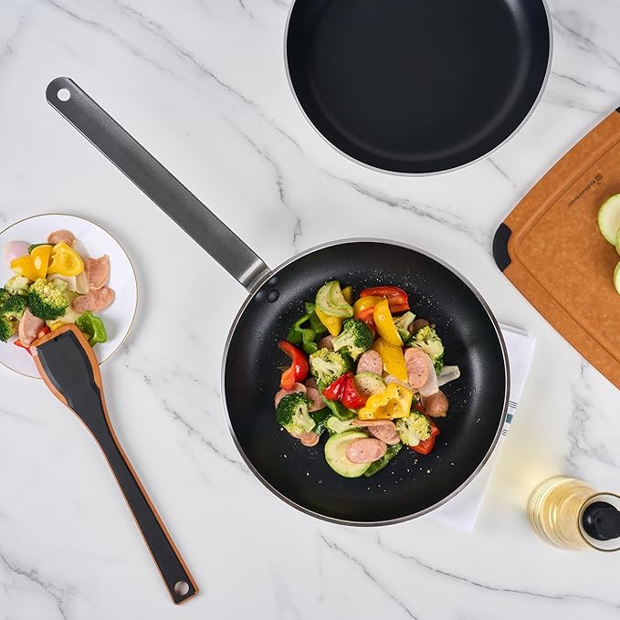 Met Lux 12 Inch Fry Pan, 1 Lightweight Frying Pan - Induction-Ready, Triple-Riveted, Black Carbon Steel Cooking Skillet, Durable, For Searing, Sauteing, And Browning Food - Restaurantware