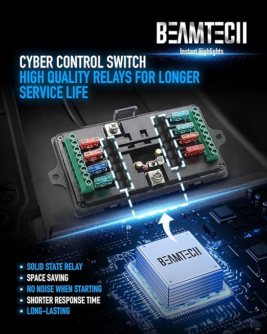 BEAMTECH Wireless 8 Gang Switch Panel, RGB Multifunction Switch Toggle Momentary Pulsed Circuit Control Relay System Box Auxiliary Touch Control Switch LED Light Controller for Off Road Car
