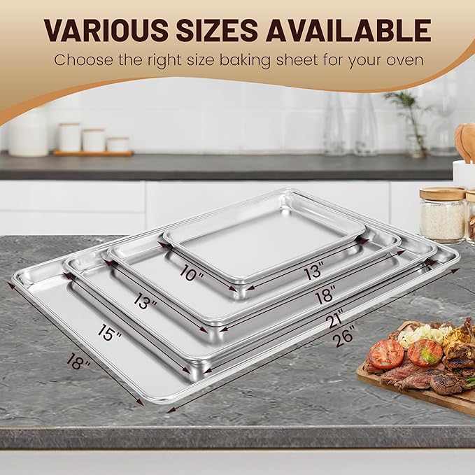 6 Pack Half Size Baking Sheet Pan Aluminum Commercial Pan for Oven Freezer Bakery Hotel Restaurant 13" × 18"