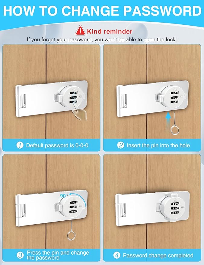 Keyless Cabinet Combination Lock, 3-Digit Password Twist Knob Hasp Latch for Doors, Cabinets, Drawers, Barn Door, Bathroom, Outdoor, Closet, Fence, Durable Zinc Alloy, (White, 2 Pack)