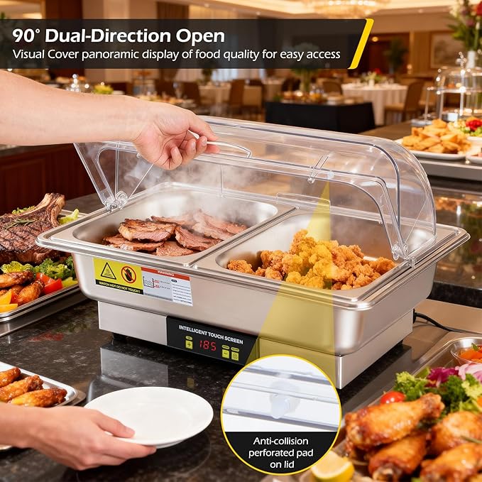 Dyna-Living Electric Chafing Dishes for Buffet, 9.5QT Half Size Chafing Dish Buffet Set 600W Electric Buffet Servers and Warmers with Temp Control Display Roll Top Food Warmers for Parties Catering