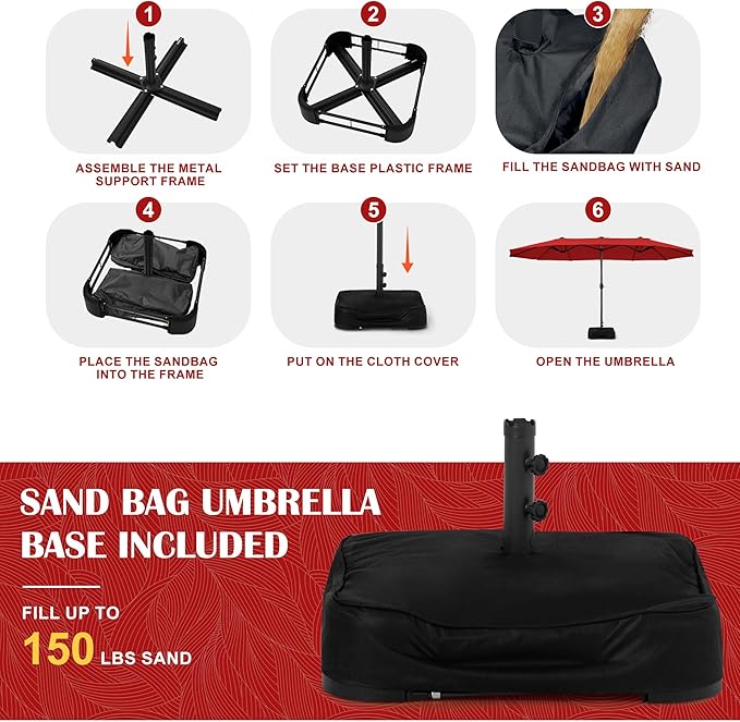 Sundale Outdoor 15ft Large Patio Umbrella with Base Included and Umbrella Cover, Outdoor Double-Sided Umbrella