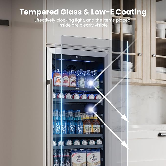 Yeego 24 Inch Beverage Refrigerator, 238 Can Built-In Beverage Cooler with Glass Door & Door Lock, Freestanding Drink Fridge with Digital Temperature Control for Soda, Beer & Wine, Kitchen or Home Bar