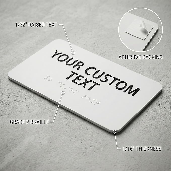 ALPHA DOG ADA SIGNS Custom ADA Braille Room Sign 4x8 Inch - Personalized Office Door Name Plate with Grade 2 Braille - ADA and Title 24 Compliant Signage - Made in USA - White