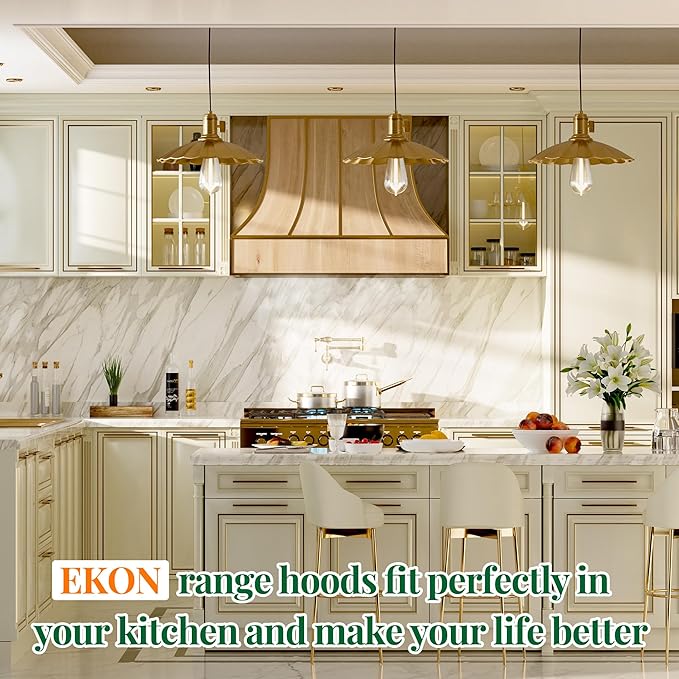 EKON 900CFM Range Hood Insert, Ducted/Ductless Built-in Range Hoods with Remote/4 Speeds Touch Control LCD Display,2pcs Baffle Filters Knob Control