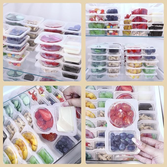 20 Sets Reusable Snack Containers With Lids, Double Compartment Snack Pack Containers, Portion Control, Meal Prep, Ideal For On-The-Go Mini Sauce Boxes & Lunchable Snack Packs For Kids