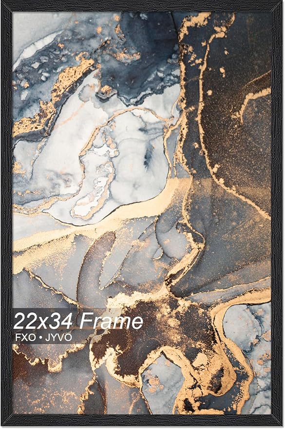 Engineered Wood 22x34 Frame, Black Picture Frame for 22 x 34 Inch Poster Puzzle Photo, Light Weight 22 by 34 Poster Frame with Wood-grain for Wall - 1 Pack/Black/22 x34