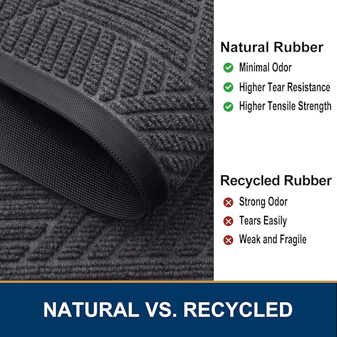 Smiry Front Door Mat Outside Entrance, Heavy Duty Sturdy Natural Rubber Doormat, Trap Dirt and Moisture, Easy Clean Low Profile Mats for Indoor Outdoor Entry, Irregular Triangle (29.5x17, Medium Grey)
