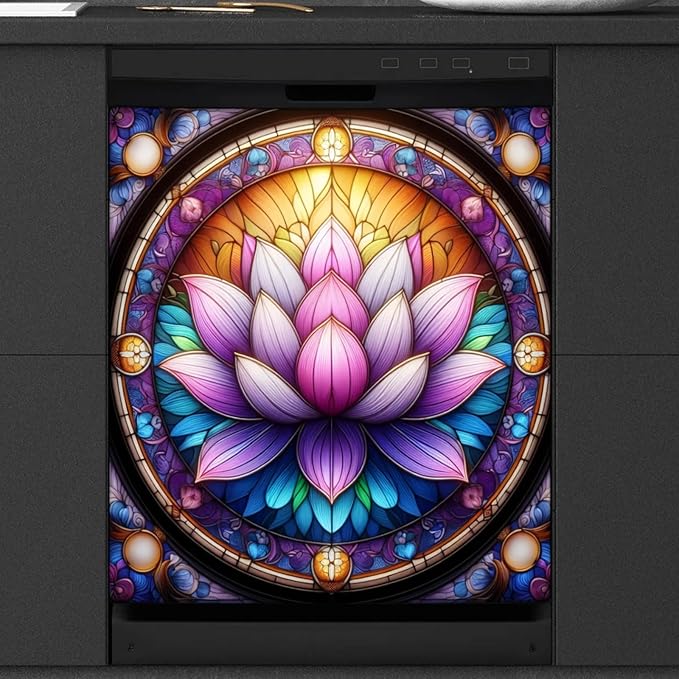 Ethnic Flower Pink Dishwasher Magnet Cover for The Front Dishwasher Door Cover Panel Decals Magnetic Refrigerator Cover for Kitchen Farmhouse Home Decor 23 X 26 in