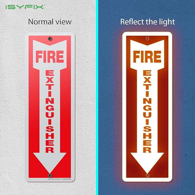 iSYFIX Fire Extinguisher Sign – 2 Pack 4x12 Inch – 100% Rust Free .040 Aluminum Reflective Signs, Laminated for Ultimate UV, Weather, Scratch, Water and Fade Resistance, Indoor and Outdoor