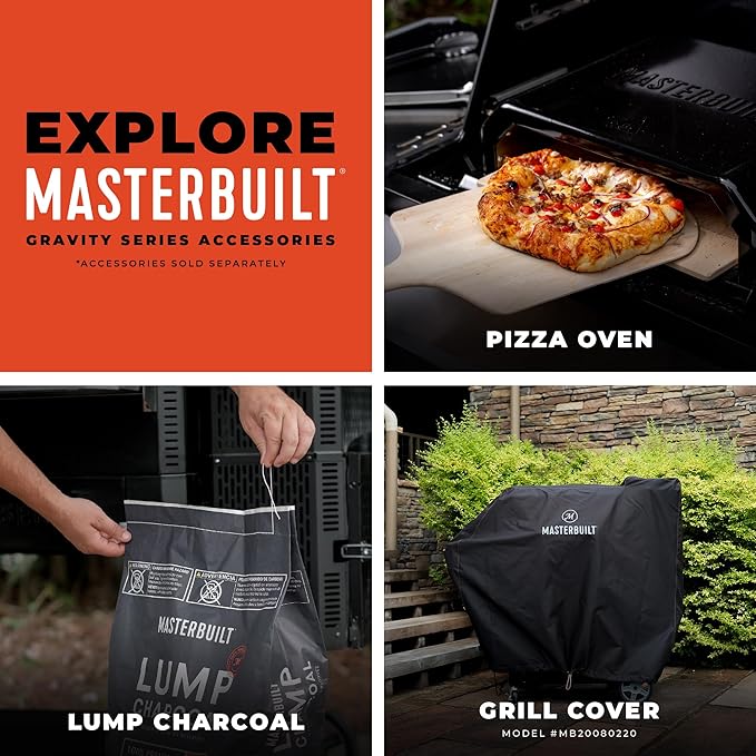Masterbuilt® Gravity Series® 600 Digital Charcoal Grill and Smoker,WiFi Technology, GravityFed™ Charcoal Hopper, 600 Cooking Sq. Inches, Reversible Smoke&Sear Cast Iron Grates, Black, Model MB20041023