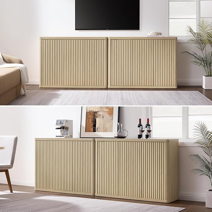SICOTAS Buffet Cabinet with Storage Accent Sideboard with 6 Doors Modern 93.2" Credenza Fluted Buffet Table Media Console Cabinet Entryway Cabinets for Living Room Kitchen Dining Room Hallway
