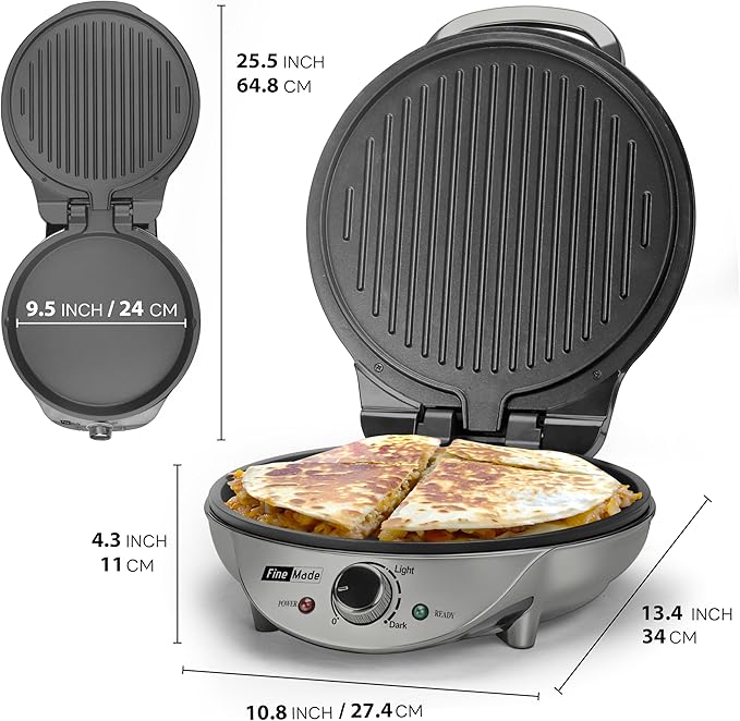 Electric Griddle Nonstick, Multi-Funtional Quesadilla Maker 10 Inch, Electric Grill Indoor, Pancake Griddle & Pan, Smokeless Indoor Grill, Non-stick Surface, Silver