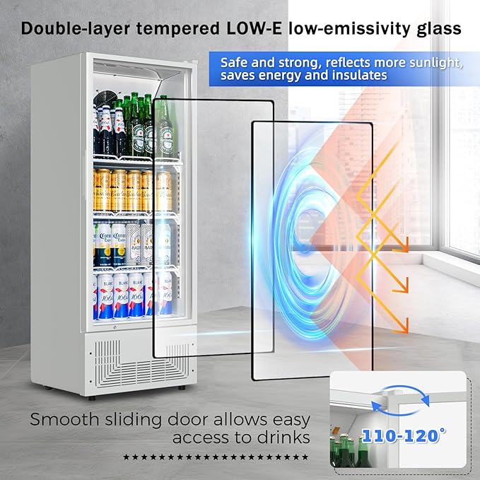 6.5 Cu.Ft Commercial Beverage Refrigerator Glass Door Upright Drink Cooler Display Fridge with Adjustable Shelves and LED Light for Restaurant Bar Store Office White