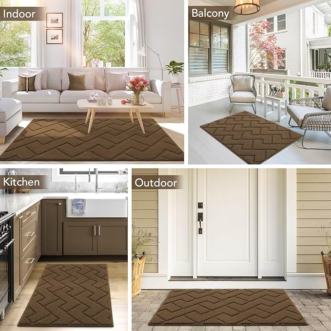 hicorfe Dirt Trapper Indoor Doormat,20"x59" Welcome Door mat,Non Slip Backing Washable Door Mats,Absorbent and Resistant Low-Profile Entrance Inside Floor Mat for Front Back Door,Entryway (Dark Brown)