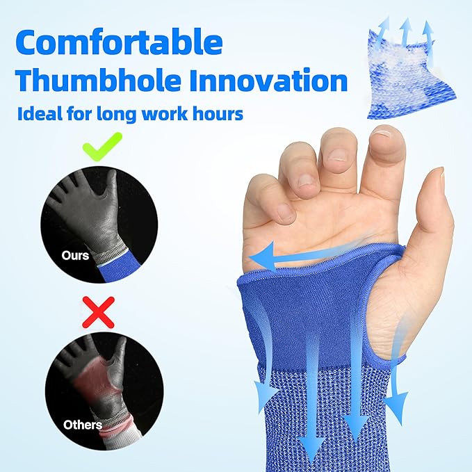 Schwer AIR-SKIN ANSI A6 Cut Resistant Arm Sleeves for Men & Women, Arm Protectors for High Risk Work, Gardening Sleeves, 100 Pairs, Blue, 18 IN