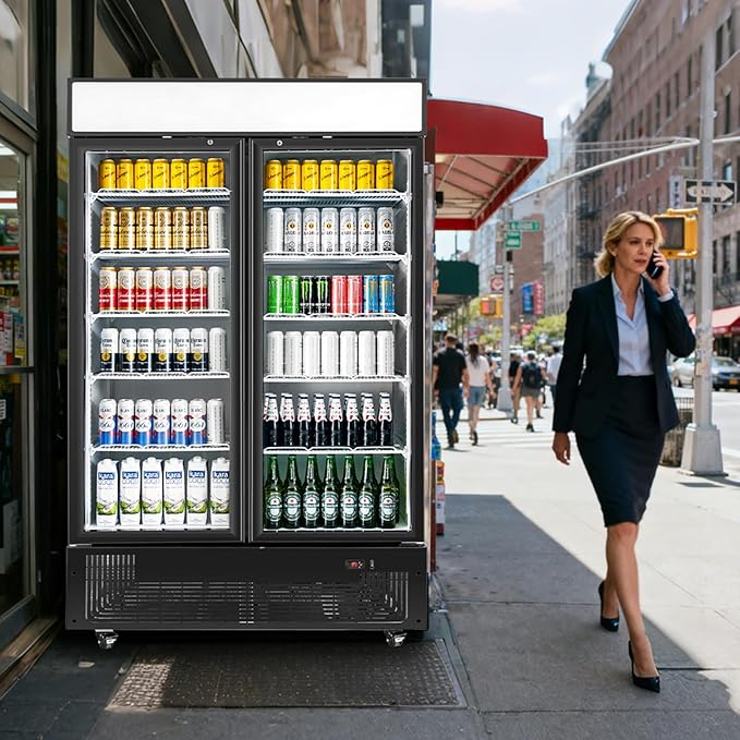Commercial Merchandiser Display Refrigerator 40 Cu.ft. with 2 Glass Doors ETL Drink Cooler Beverage Fridge for Bars,Restaurants, Convenience Stores, Supermarkets and Offices