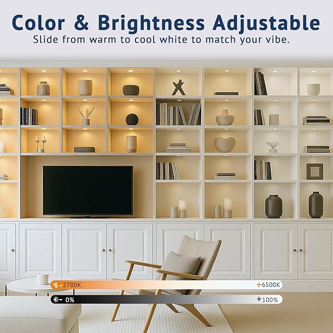 V4light Smart LED Puck Lights,Under Cabinet Lighting Kit with App, Voice, Remote & Hand Control, Works with Alexa & Google Home, Dimmable & Adjustable Color Temperature for Kitchen, Closet, Shelf