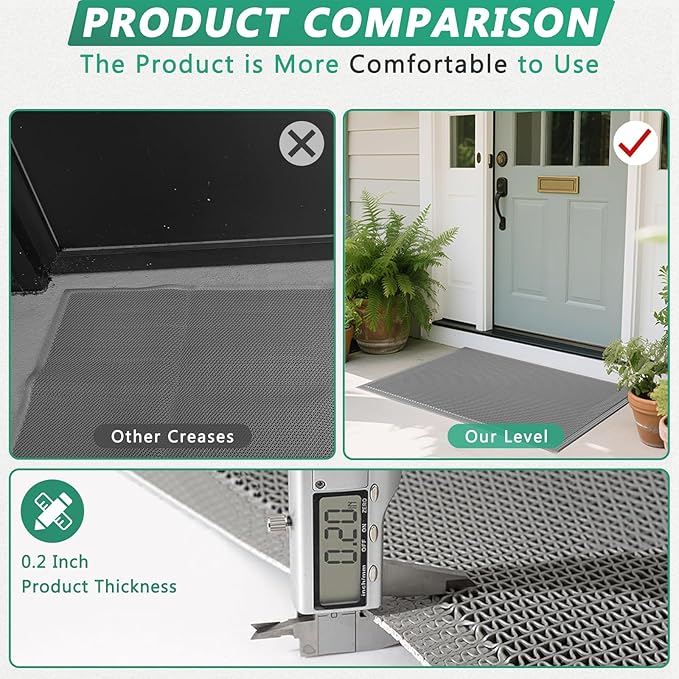 WochiTV Non Slip Drainage Mats, Front Door Mat, PVC Pool Floor Mat 0.2'' Thick Rubber Outdoor Indoor, Parking Space Mat for Bathroom Garage Basement Backyard Commercial Kitchen, 1.9x2.8Ft Grey