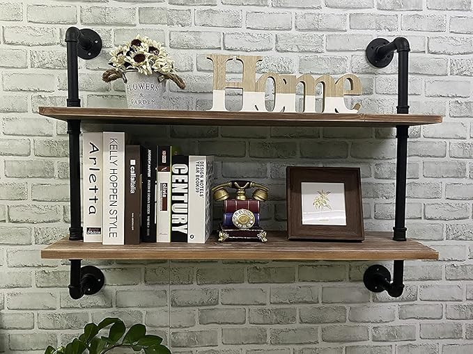 Pipe Shelves Industrial Pipe Shelving Shelves Real Wood Industrial Floating Pipe Shelves with Wood Planks 36 inch Wall Shelves Rustic Hanging Bookshelf Farmhouse Kitchen Bar Shelving