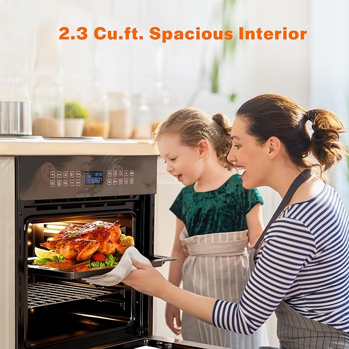 Empava Built-In Electric Single Wall Oven 24 inch with Convection and Rotisserie 10 Cooking Modes, Screen Touch Control, Black
