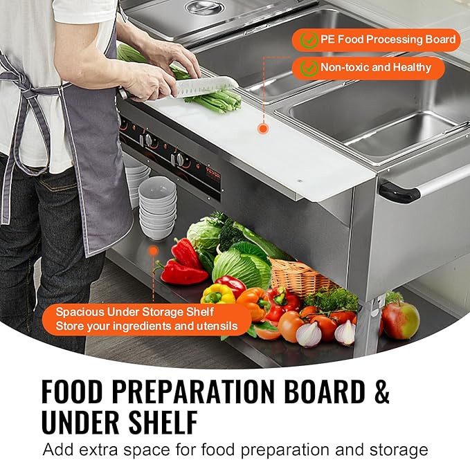 VEVOR 5-Pan Commercial Food Warmer, 5 x 20.6QT Electric Steam Table, 3750W Professional Buffet Catering Food Warmer with 4 Wheels (2 Lockable), Food Grade Stainless Steel Server for Party Restaurant