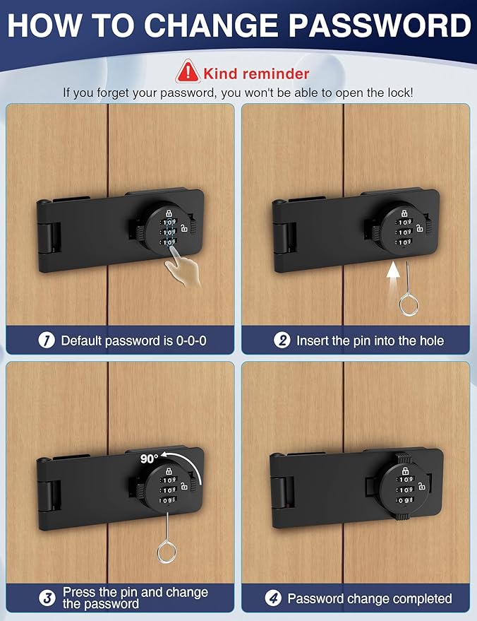 Keyless Cabinet Combination Lock, 3-Digit Password Twist Knob Hasp Latch for Doors, Cabinets, Drawers, Barn Door, Bathroom, Outdoor, Closet, Fence, Durable Zinc Alloy, (Black, 1 Pack)
