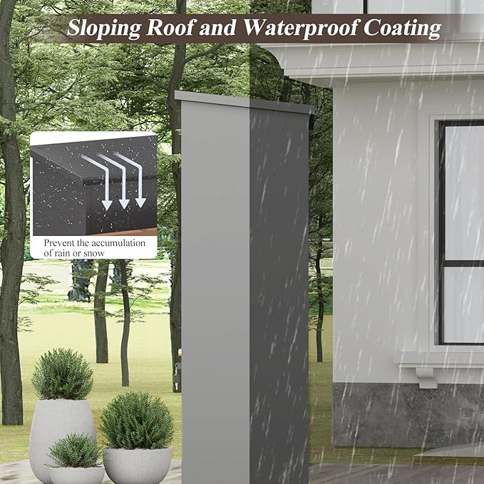 Outdoor Metal Storage Cabinet,Garden Storage Cabinet with Waterproof Coating,Waterproof Lockable Storage Cabinets for Garden,Backyard,Lawn,Dark Gray+White