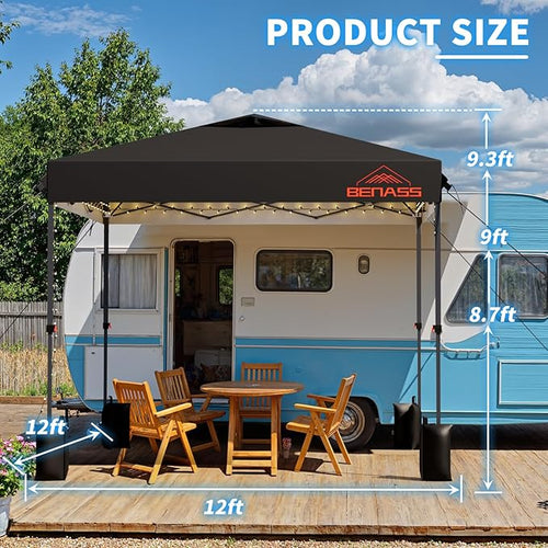 12x12 Pop Up Canopy, Easy Up Canopy Tent, Heavy Duty Tents for Parties, One Person Set Up Event Tent, Black