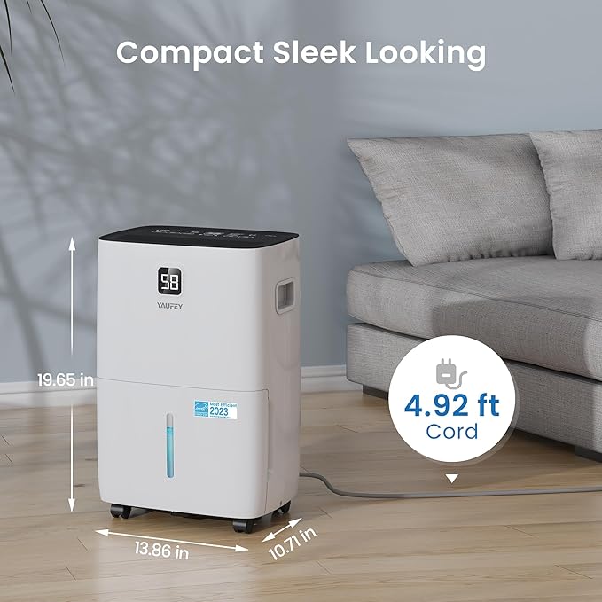 Yaufey 6000 Sq. Ft. Energy Star Certified Dehumidifier, Max 120 Pints Dehumidifier for Basement with Drain Hose, Smart Compressor with Intelligent Humidity Control, Dehumidifiers for Home Bedroom