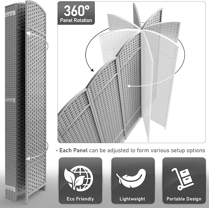 Sorbus 8 Panel Room Divider 6 ft. Tall - Privacy Screen, Extra Wide Double Hinged Panels, Mesh Hand-Woven Design, Partition Room Dividers and Folding Privacy Screens, Wall Divider for Room Separation