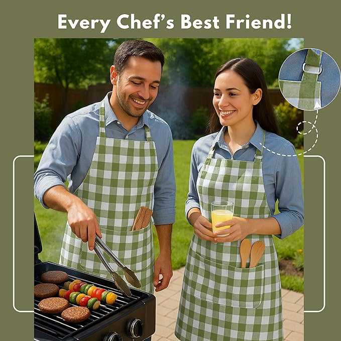 Native Fab Kitchen Apron 2 Pack - 100% Cotton Adjustable, Durable Apron with Pockets, Perfect for Cooking, Baking, Grilling