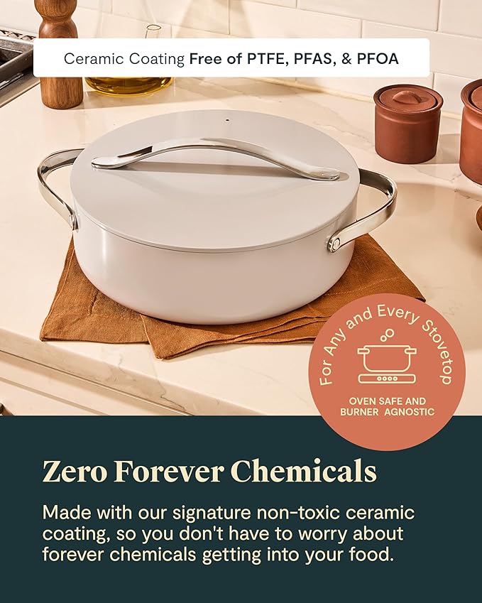 Caraway Rondeau - 6 Qt Non-Stick Pan with Lid - Free From Forever Chemicals - Perfect for Searing, Braising, & Roasting - Navy