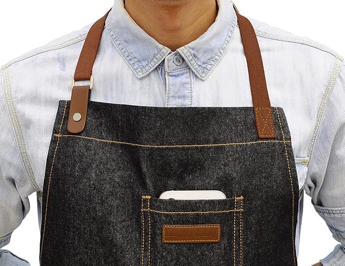 Apron with Pockets, Mens Womens Chef Bib Apron for Kitchen Cooking Grill BBQ Baking Server with Towel Loop
