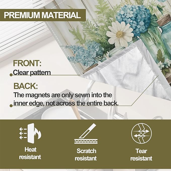 Magnetic Dishwasher Cover,Vintage Flowers Reusable Dishwasher Magnetic Cover Leaves Wooden Decorative Door Covers Panel for Home Kitcen 23" x 26"