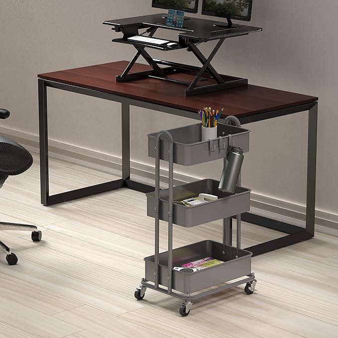 Simple Houseware 3-Tier Heavy Duty Metal Utility Rolling Cart, Silver