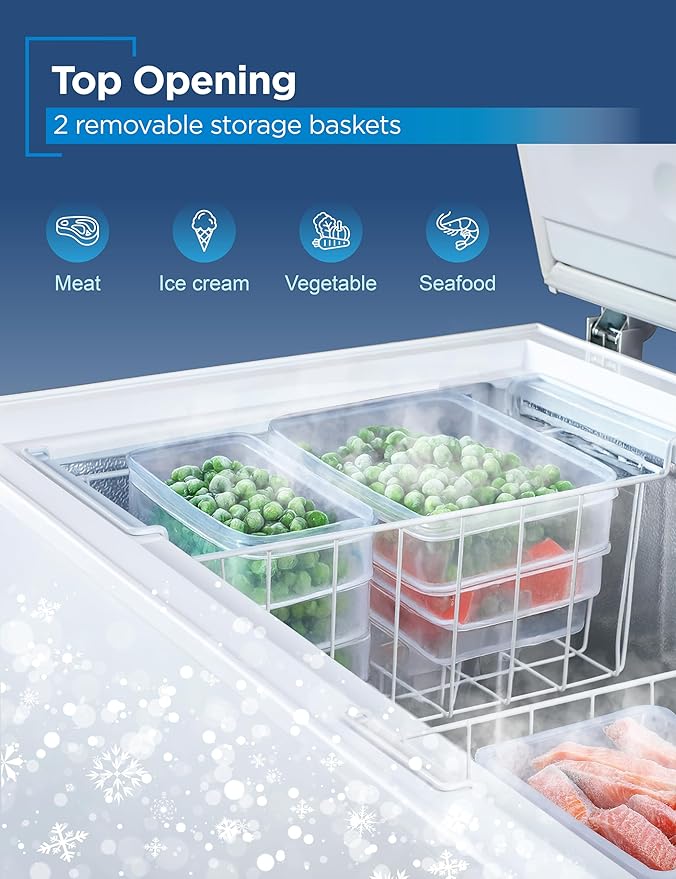 BLACK+DECKER 10 Cu. Ft. Chest Freezer, Deep Freezer with Top Opening, Freezer Chest with 2 Removable Storage Baskets, Mechanical Temperature Control, Manual Defrost, R600a Refrigerant,BCF1000E,White