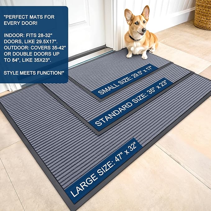 OLANLY Front Door Mat Indoor Outdoor Entrance, Waterproof Heavy Duty Doormat, Fade Resistant, Low Profile, Easy Clean Patio Porch Welcome Floor Mats for Entry, 59x20, Ash Grey