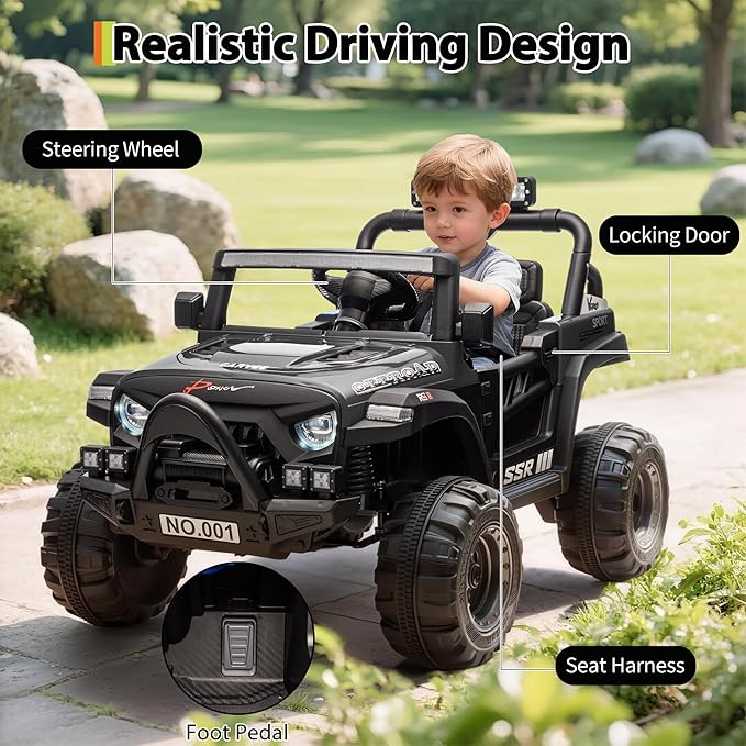 12V Kids Ride on Car, Electric Ride on Truck w/Parent Remote, Spring Suspension, Bluetooth Music, LED Light, 4.1Mph Max Speed, 3 Speeds, Battery Powered Vehicles for Kids Toddler Age 3-8, Black
