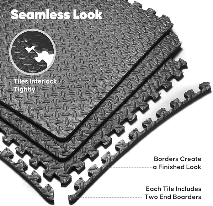 Home Gym Mat, Puzzle Exercise Mat, EVA Interlocking Foam Floor Tiles for Home Workout Equipment and Kids' Play Areas - Black, 24 in x 24 in x ½ in - 32 Tiles (Black, 32 Pack, 128 SQ FT)
