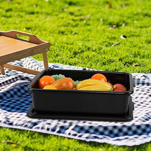 13 L Commercial Bus Tubs with Lid, Plastic Bus Box, 3 Packs, Black