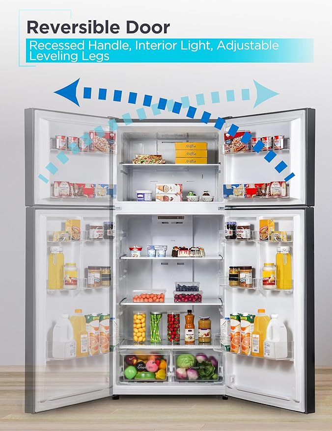 BLACK+DECKER 18.1 Cu. Ft. Top Mount Refrigerator with Freezer, 2 Door Refrigerator with Top Freezer and Adjustable Temperature Control, Full Size Fridge, ENERGY STAR Certified, BR1810HB, Black