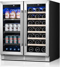 Yeego 24 Inch Wine and Beverage Refrigerator - 80 Cans & 33 Bottles Wine Fridge with Glass Door, 36-72°F Built-In or Freestanding Dual Zone Wine Cooler for Kitchen Bar Office Beer Soda Drink