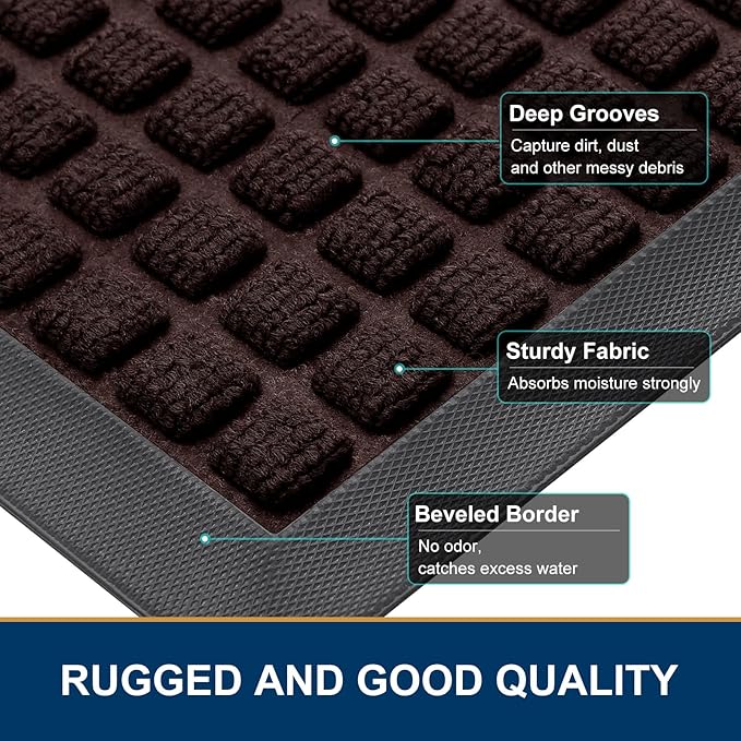 Smiry Front Door Mat Outside Entrance, Heavy Duty Natural Rubber Doormat, Non Slip, Trap Dirt and Moisture, Easy Clean, Low Profile Welcome Floor Mats for Indoor Outdoor Entry, 59x23 Inch, Brown