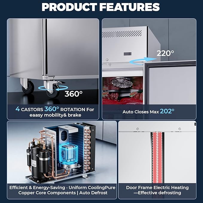 Commercial Refrigerator and Freezer Combo, 48" W 2 Door Dual Temperature Zones Freezers, 39 Cu.ft Commercial Refrigerators with 8 Adjustable Shelves for Restaurant Shop Bar