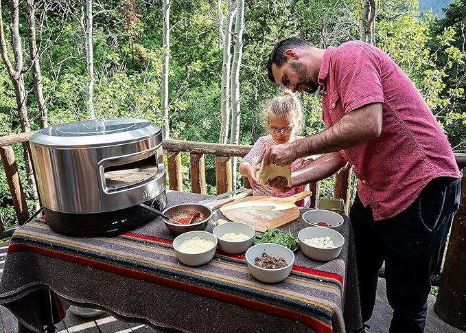 Solo Stove Pi Prime 21" x 16" Stainless Steel Propane Outdoor Pizza Oven Bundle with IR Thermometer, Stainless Peel & Shelter – 12" Panoramic Opening, Demi-Dome Heating, 90-Second Artisan Pizzas