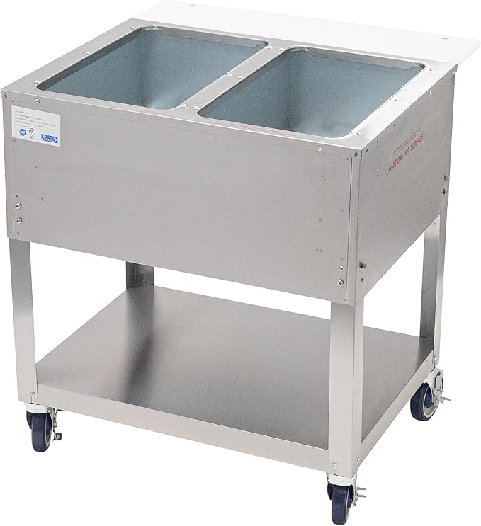 Kratos Commercial Mobile Electric Steam Table/Hot Food Table, 2 Wells, Stainless Steel, NSF 120V (28W-196)