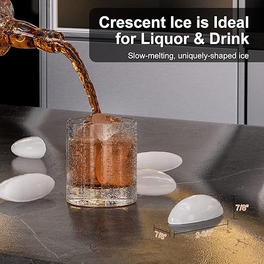 COTLIN 15" W Drainless Under Counter Ice Maker with 22LBS Storage Bin, Crescent Ice, Free Standing Built-in Ice Maker for Residential Commercial Use, No Drain Required, ETL Approved
