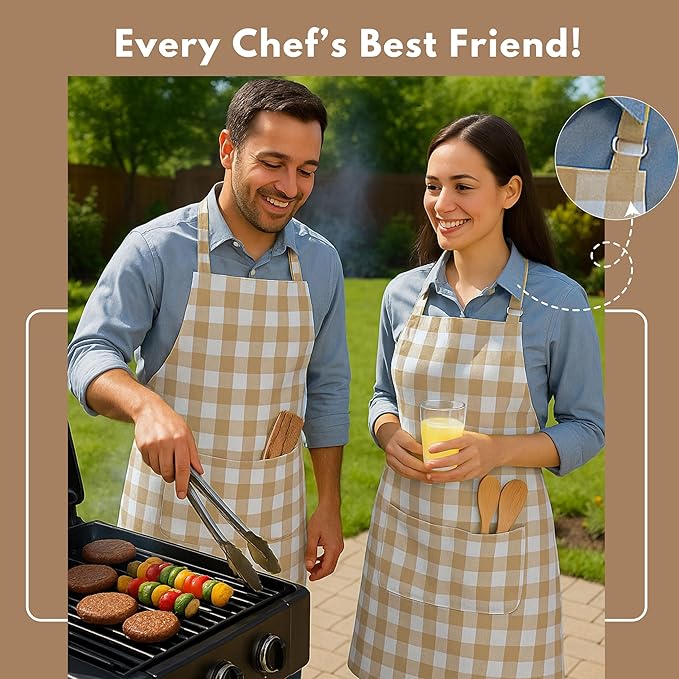 Native Fab Kitchen Apron 2 Pack - 100% Cotton Adjustable, Durable Apron with Pockets, Perfect for Cooking, Baking, Grilling